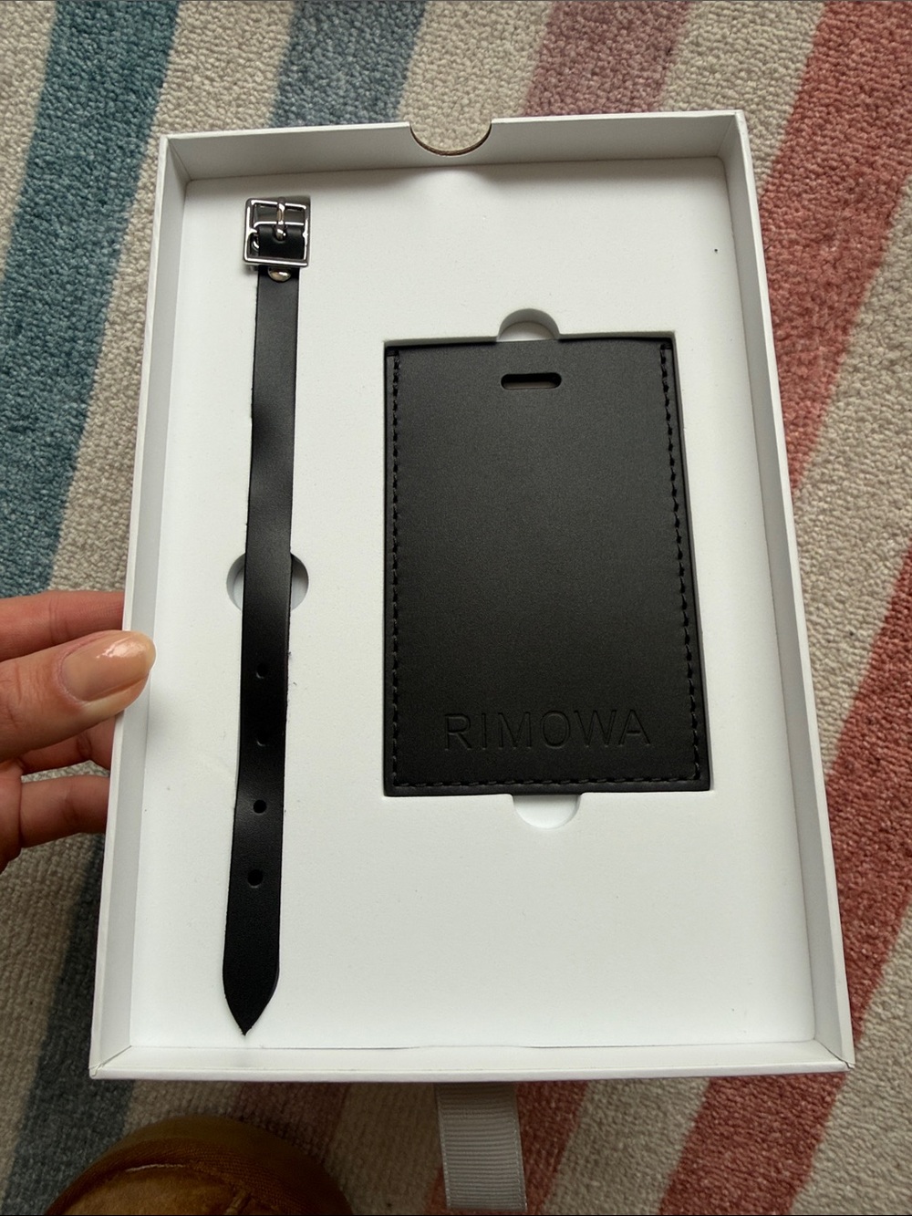 RIMOWA Black Leather Luggage Tag with Strap